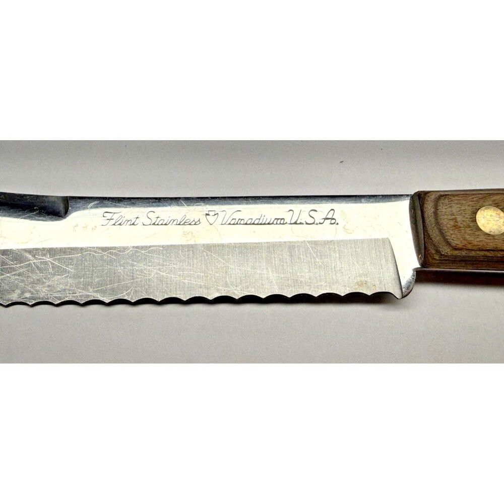 Flint Arrowhead USA Butcher Knife 7” Blade Stainless Vanadium Wood Handle VTG